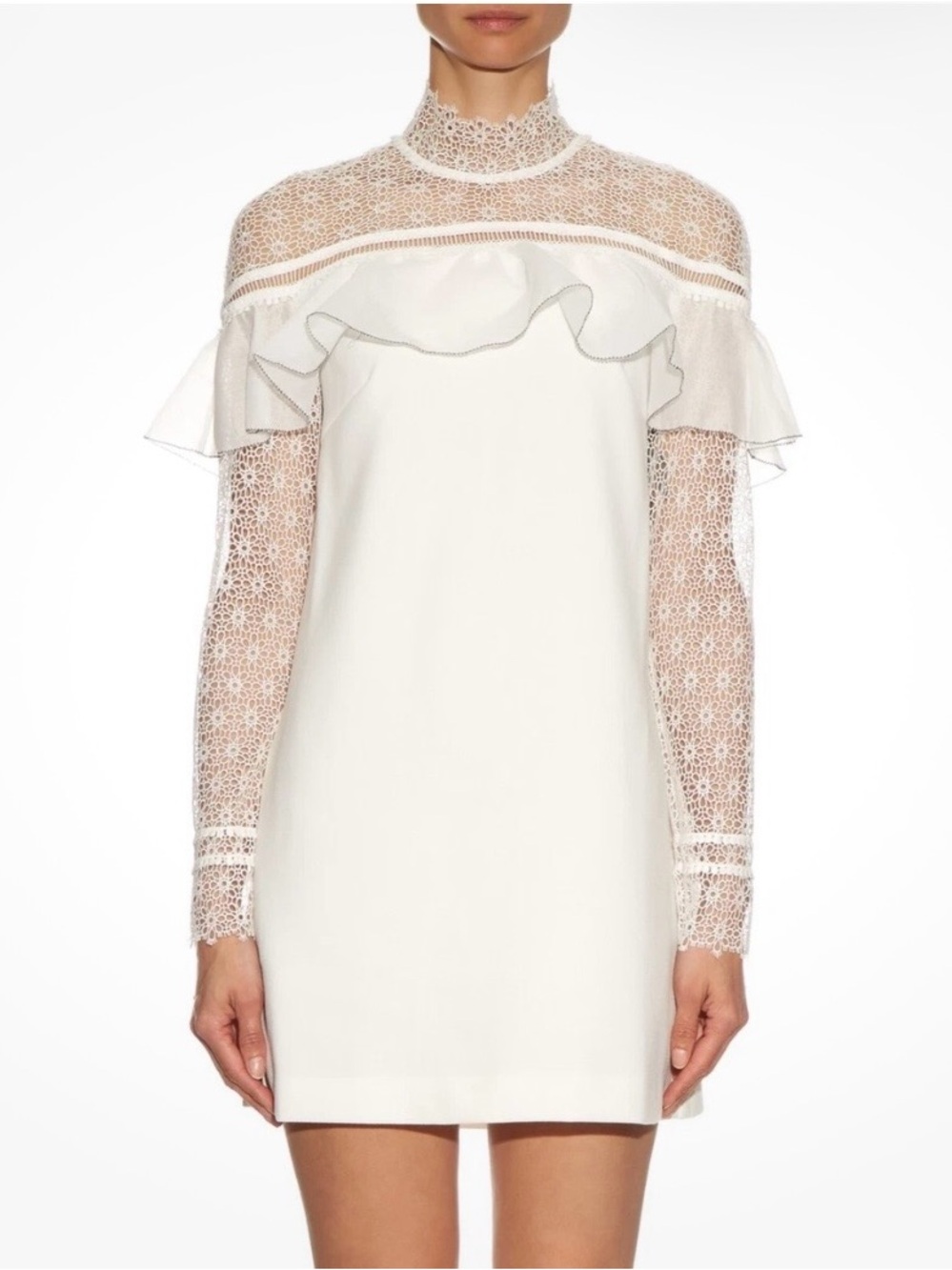 Self-Portrait white military cape lace pleated mini dress with ruffles size 6